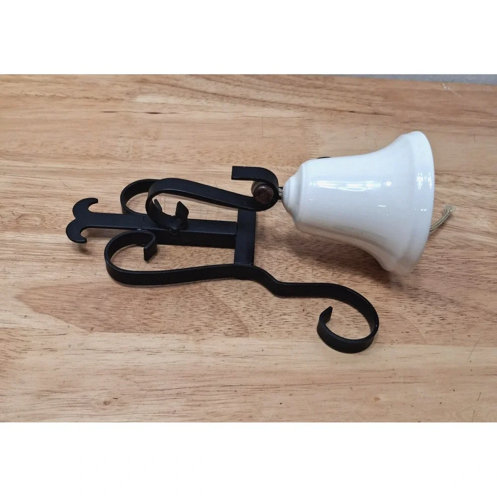 Vintage Wrought Iron And Porcelain Farmhouse Decor Dinner Bell